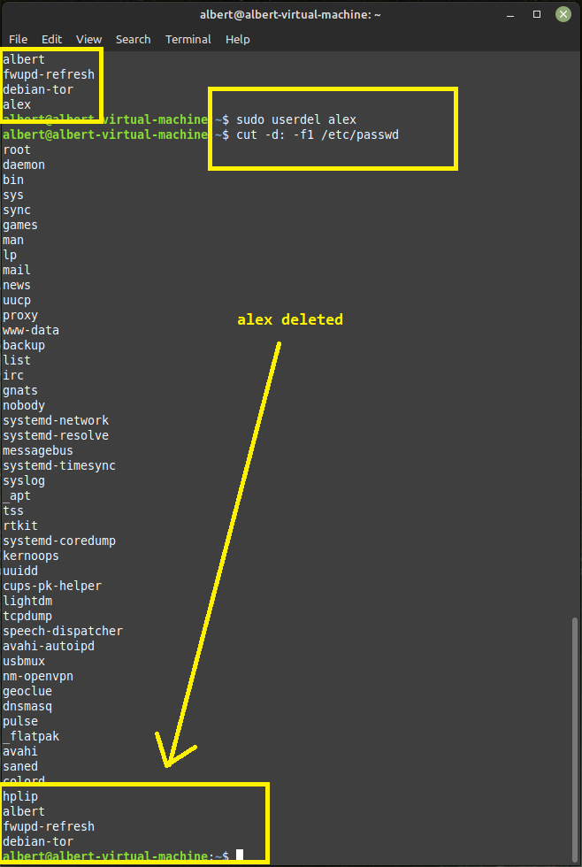 sudo adduser newuser && deluser 3/3