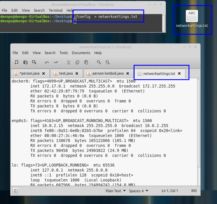 iconfig /all > networksettings.txt