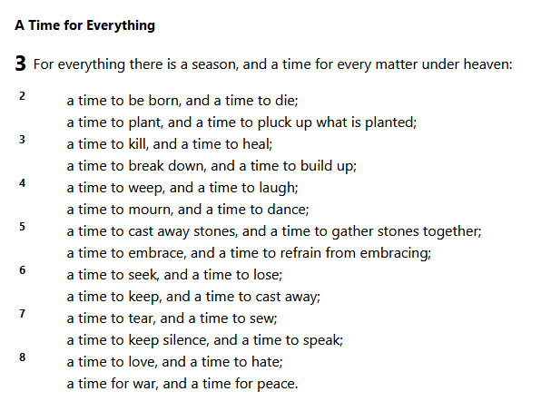 A Time for Everything: For everything there is a season, and a time for every matter under heaven