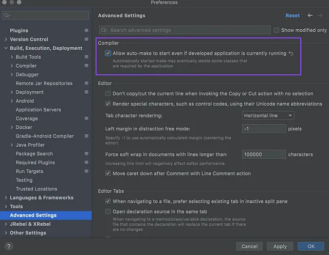 Auto-reload compiler: Advanced Settings